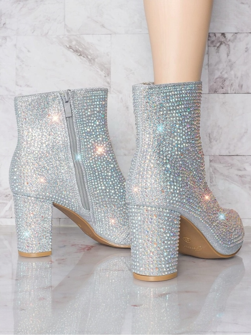 Forever US 7 Rhinestone Bling Embellished Pointed Toe Ankle Booties ICEBERG-12 - Picture 10 of 14